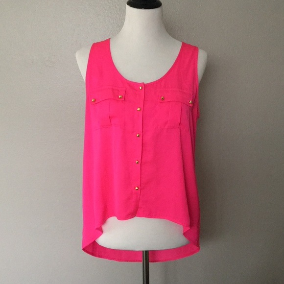 Bright Pink Button Down Tank - Picture 1 of 4